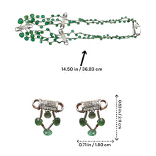 9K Yellow Gold Natural Emerald & Diamond Beaded Necklace & Earrings Set | Cylindrical Diamond Bars - Necklace Earring