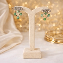 9K Yellow Gold Natural Emerald & Diamond Beaded Necklace & Earrings Set | Cylindrical Diamond Bars - Necklace Earring