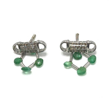 9K Yellow Gold Natural Emerald & Diamond Beaded Necklace & Earrings Set | Cylindrical Diamond Bars - Necklace Earring