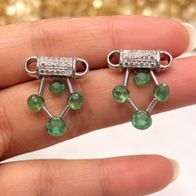 9K Yellow Gold Natural Emerald & Diamond Beaded Necklace & Earrings Set | Cylindrical Diamond Bars - Necklace Earring