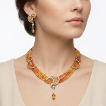 9K Yellow Gold Natural Multi Sapphire & Diamond Necklace and Earrings Set | Multi Strand Bridal Fine Jewelry - Necklace