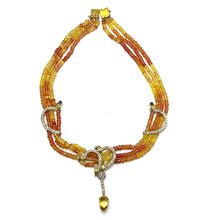 9K Yellow Gold Natural Multi Sapphire & Diamond Necklace and Earrings Set | Multi Strand Bridal Fine Jewelry - Necklace