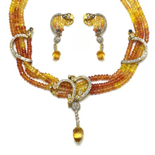 9K Yellow Gold Natural Multi Sapphire & Diamond Necklace and Earrings Set | Multi Strand Bridal Fine Jewelry - Necklace