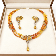 9K Yellow Gold Natural Multi Sapphire & Diamond Necklace and Earrings Set | Multi Strand Bridal Fine Jewelry - Necklace