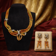 9K Yellow Gold Natural Multi Sapphire & Diamond Necklace & Earrings Set | Multi Strand Bridal Fine Jewelry - Necklace