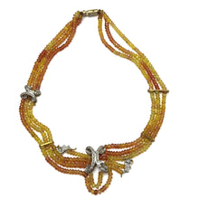 9K Yellow Gold Natural Multi Sapphire & Diamond Necklace & Earrings Set | Multi Strand Bridal Fine Jewelry - Necklace