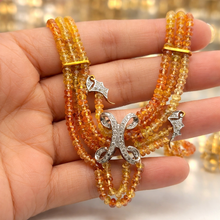 9K Yellow Gold Natural Multi Sapphire & Diamond Necklace & Earrings Set | Multi Strand Bridal Fine Jewelry - Necklace