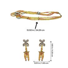 9K Yellow Gold Natural Multi Sapphire & Diamond Necklace & Earrings Set | Multi Strand Bridal Fine Jewelry - Necklace