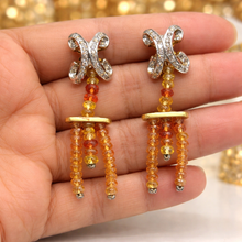 9K Yellow Gold Natural Multi Sapphire & Diamond Necklace & Earrings Set | Multi Strand Bridal Fine Jewelry - Necklace