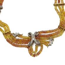 9K Yellow Gold Natural Multi Sapphire & Diamond Necklace & Earrings Set | Multi Strand Bridal Fine Jewelry - Necklace