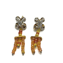 9K Yellow Gold Natural Multi Sapphire & Diamond Necklace & Earrings Set | Multi Strand Bridal Fine Jewelry - Necklace