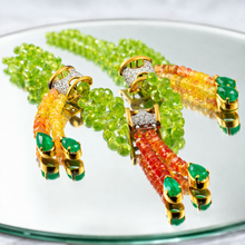 9K Yellow Gold Natural Peridot Emerald & Diamond Necklace & Earrings Set | Diamond Cylindrical Connectors - Necklace