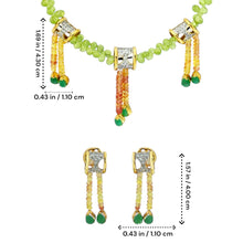 9K Yellow Gold Natural Peridot Emerald & Diamond Necklace & Earrings Set | Diamond Cylindrical Connectors - Necklace