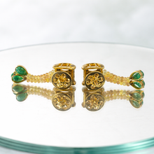 9K Yellow Gold Natural Peridot Emerald & Diamond Necklace & Earrings Set | Diamond Cylindrical Connectors - Necklace
