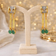9K Yellow Gold Natural Peridot Emerald & Diamond Necklace & Earrings Set | Diamond Cylindrical Connectors - Necklace