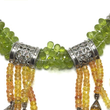 9K Yellow Gold | Natural Peridot Sapphire Citrine & Diamond Necklace & Earrings Set | Cylindrical Bars - Necklace