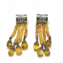 9K Yellow Gold | Natural Peridot Sapphire Citrine & Diamond Necklace & Earrings Set | Cylindrical Bars - Necklace
