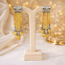 9K Yellow Gold | Natural Peridot Sapphire Citrine & Diamond Necklace & Earrings Set | Cylindrical Bars - Necklace