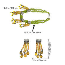 9K Yellow Gold | Natural Peridot Sapphire Citrine & Diamond Necklace & Earrings Set | Cylindrical Bars - Necklace