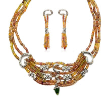 9K Yellow Gold Natural Sapphire & Diamond Necklace & Earrings Set | Multi-Strand Statement Fine Jewelry - Necklace