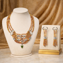 9K Yellow Gold Natural Sapphire & Diamond Necklace & Earrings Set | Multi-Strand Statement Fine Jewelry - Necklace