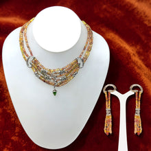 9K Yellow Gold Natural Sapphire & Diamond Necklace & Earrings Set | Multi-Strand Statement Fine Jewelry - Necklace