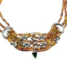 9K Yellow Gold Natural Sapphire & Diamond Necklace & Earrings Set | Multi-Strand Statement Fine Jewelry - Necklace