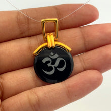 9K Yellow Gold Pendant Black Onyx Om Symbol Devotional Two-Sided | Hindu Religious Spiritual Fine Jewelry - Pendant