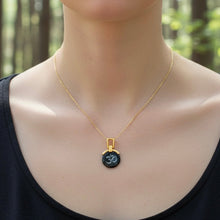 9K Yellow Gold Pendant Black Onyx Om Symbol Devotional Two-Sided | Hindu Religious Spiritual Fine Jewelry - Pendant