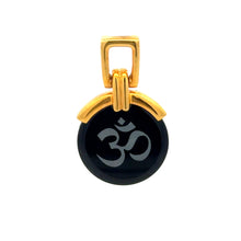9K Yellow Gold Pendant Black Onyx Om Symbol Devotional Two-Sided | Hindu Religious Spiritual Fine Jewelry - Pendant