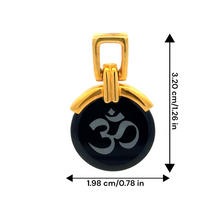 9K Yellow Gold Pendant Black Onyx Om Symbol Devotional Two-Sided | Hindu Religious Spiritual Fine Jewelry - Pendant