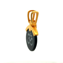 9K Yellow Gold Pendant Black Onyx Om Symbol Devotional Two-Sided | Hindu Religious Spiritual Fine Jewelry - Pendant