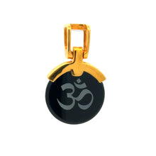 9K Yellow Gold Pendant Black Onyx Om Symbol Devotional Two-Sided | Hindu Religious Spiritual Fine Jewelry - Pendant