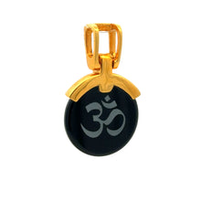 9K Yellow Gold Pendant Black Onyx Om Symbol Devotional Two-Sided | Hindu Religious Spiritual Fine Jewelry - Pendant