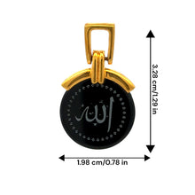 9K Yellow Gold Pendant Natural Black Onyx Allah Calligraphy Religious Two-Sided | Sacred Islamic Symbol Medallion