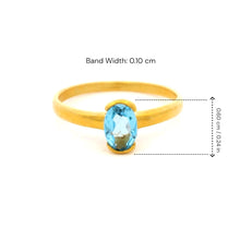 9K Yellow Gold Solitaire Ring | Natural Blue Topaz Open Bezel Setting | Modern Minimal Design Jewelry - Ring