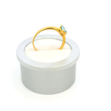 9K Yellow Gold Solitaire Ring | Natural Blue Topaz Open Bezel Setting | Modern Minimal Design Jewelry - Ring