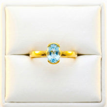 9K Yellow Gold Solitaire Ring | Natural Blue Topaz Open Bezel Setting | Modern Minimal Design Jewelry - Ring