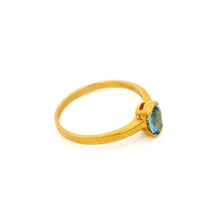 9K Yellow Gold Solitaire Ring | Natural Blue Topaz Open Bezel Setting | Modern Minimal Design Jewelry - Ring