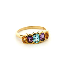 9K Yellow Gold Stackable Half Eternity Ring | Five Bezel-Set Citrine Amethyst & Swiss Blue Topaz | Timeless Jewelry