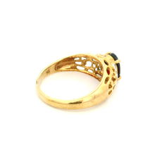 9K Yellow Gold Vintage Statement Ring | Natural Oval Garnet & Diamond Accent Filigree Band | Classic Design - Ring