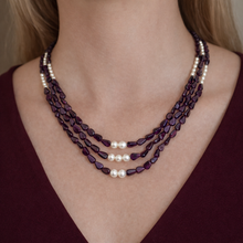 Natural Garnet Pear & Pearl Layered Gemstone Necklace