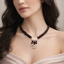 Natural Garnet Fancy & Pearl Gemstone Necklace Handmade