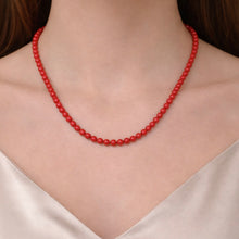 Natural Coral Gemstone Beaded Necklace|  5mm Smooth Orange Ball Beads 16.5