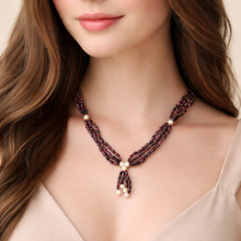 Natural Garnet Balloon & Pearl Button Gemstone Necklace