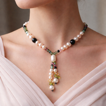 Natural Citrine & Multi Tourmaline Pearl Peridot Tassel Gemstone Necklace