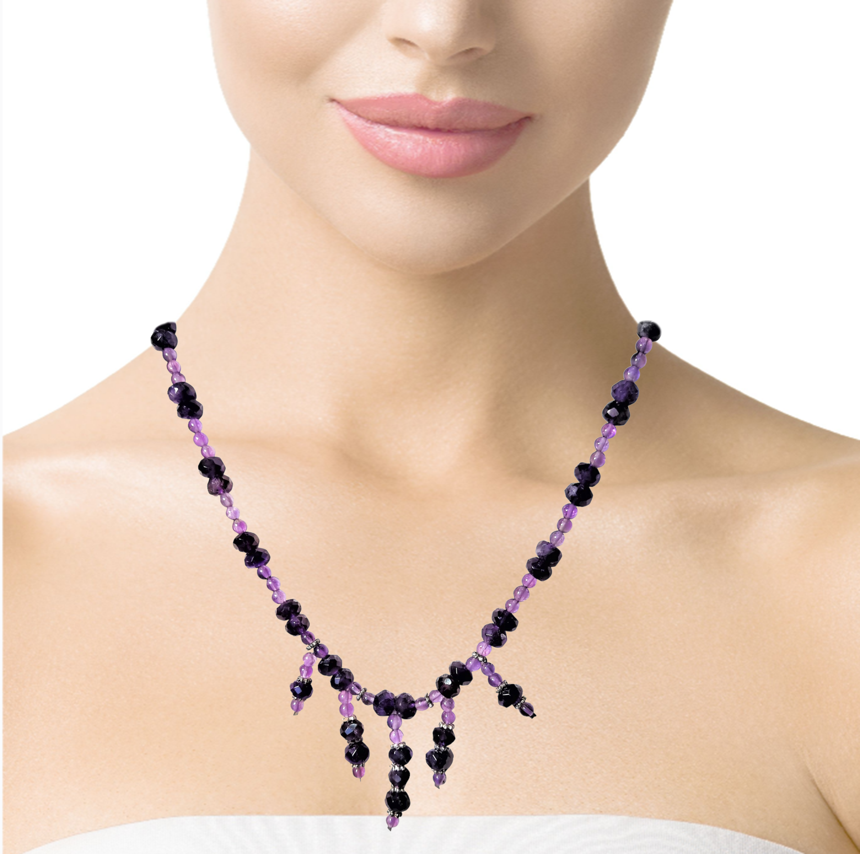 Natural Amethyst Ball & Rondelle Facet Cut Bead February Birthstone Necklace