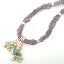 Natural Amethyst Swiss Blue Topaz Peridot Citrine Pearl Gemstone Necklace