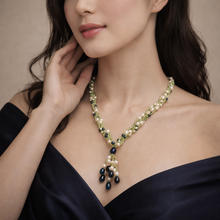 Natural Peridot & Pearl Round Plain Birth Gemstone Necklace