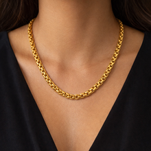 Gold Plated Square Wheat Link Necklace | Sculpted Engraved Finish | Contemporary Unisex Design